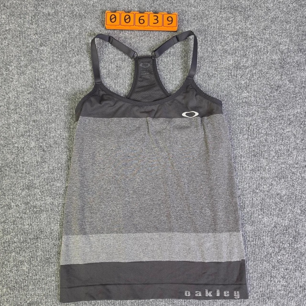 Oakley Women's Tank Top With built in bra Gray Black Striped Size S Petite